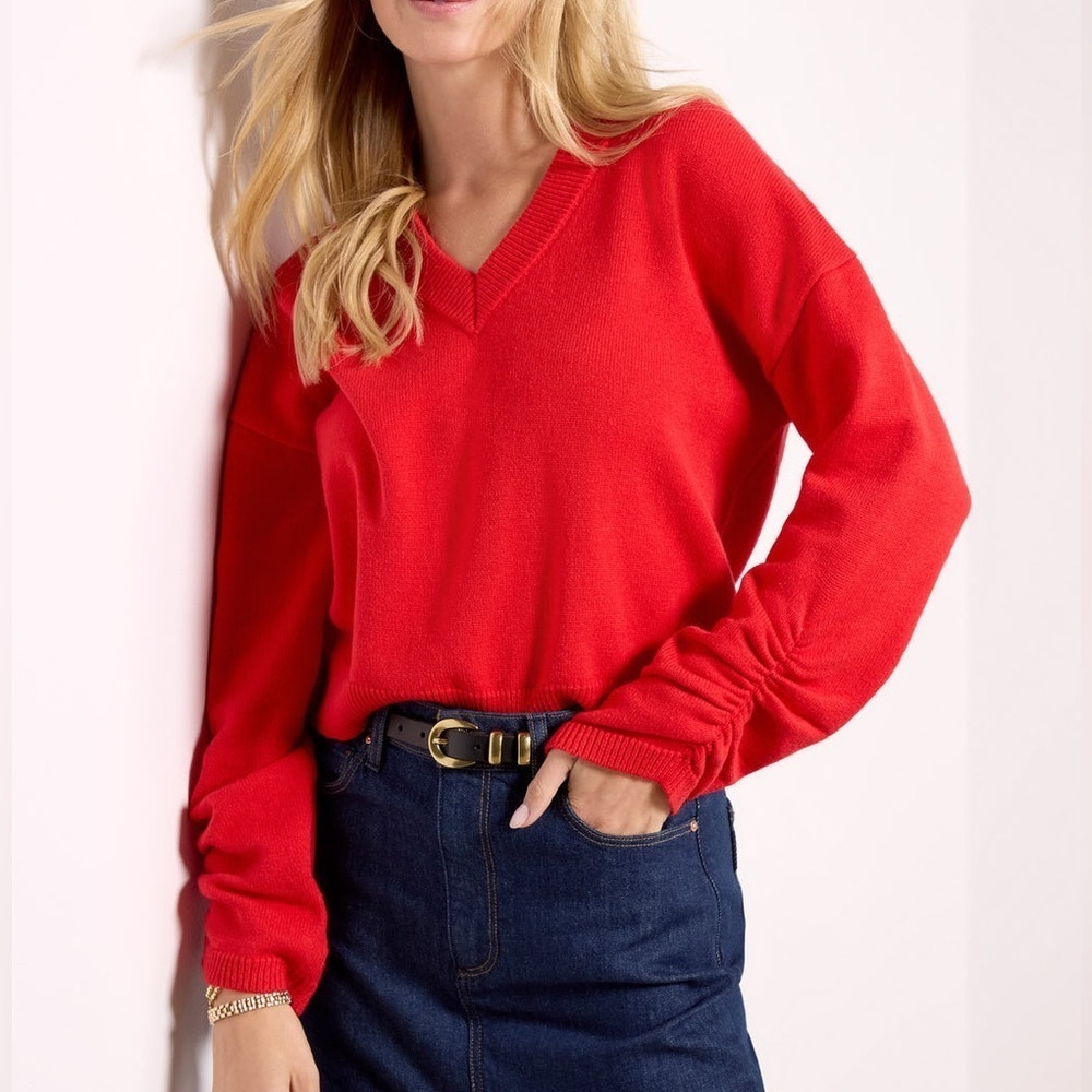 LNA Clothing Latigo V Neck Sweater - Red XS